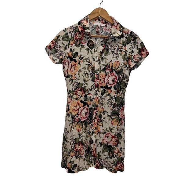 Olivacius Floral Short-Sleeve Button-Up Mini  Dress Women size Small - Picture 1 of 7
